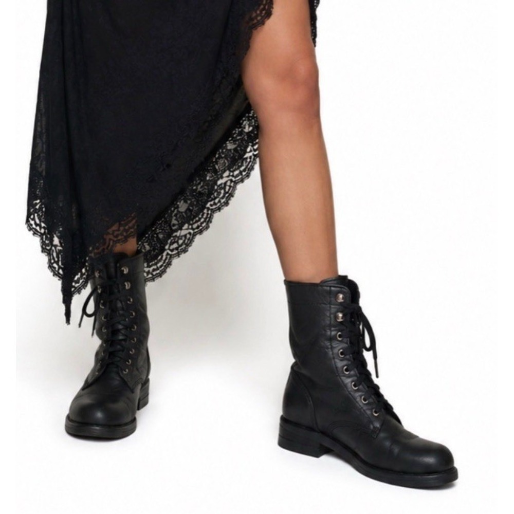 Vintage Frye 90s Y2K USA Black Leather Moto Combat Boots Grunge 9.5 M Goth Biker